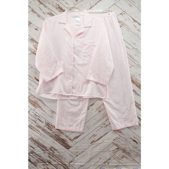 Collete Miss Elaine Pajama Set Large Pink Swiss Dot Shiny Satin Flannel - Picture 1 of 11